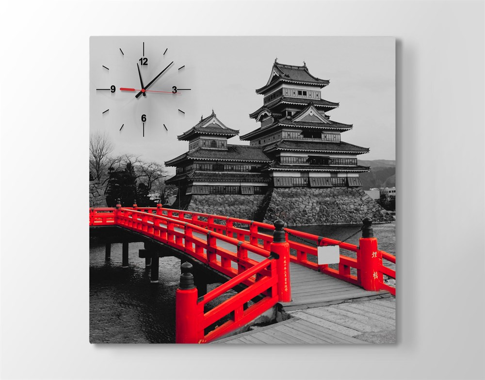 Kırmızı Gri Japon Ev Manzaralı Kanvas Tablo