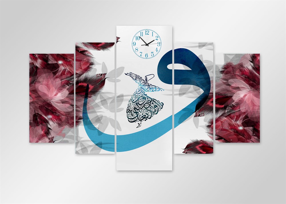 Kırmızı Mavi Semazen Vav Dini Kanvas Tablo