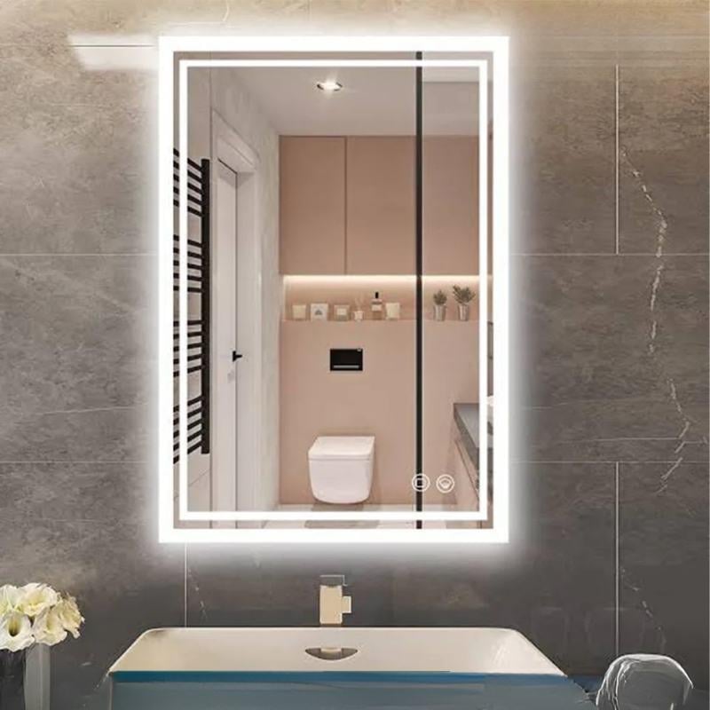 LED Dikdörtgen Banyo Aynası, Ön ve Arka Aydınlatmalı Makyaj Aynası, Ev Dekorasyonu, Kısılabilir Dokunmatik Düğme ve Buğu Önleyici (İsteğe Bağlı/İsteğe Bağlı) Fonksiyonlu Makyaj Aynası, Duvara Monte Akıllı Tıraş Aynası, Çoklu Işık Seçeneği