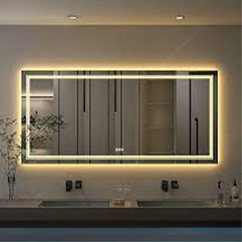 LED Dikdörtgen Banyo Aynası, Ön ve Arka Aydınlatmalı Makyaj Aynası, Ev Dekorasyonu, Kısılabilir Dokunmatik Düğme ve Buğu Önleyici (İsteğe Bağlı/İsteğe Bağlı) Fonksiyonlu Makyaj Aynası, Duvara Monte Akıllı Tıraş Aynası, Çoklu Işık Seçeneği