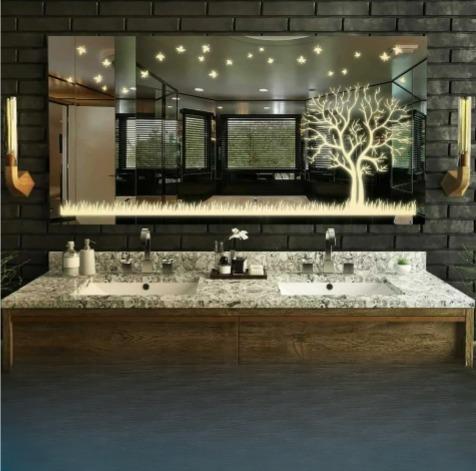 LED Dikdörtgen Banyo Aynası, Ön ve Arka Aydınlatmalı Makyaj Aynası, Ev Dekorasyonu, Kısılabilir Dokunmatik Düğme ve Buğu Önleyici (İsteğe Bağlı/İsteğe Bağlı) Fonksiyonlu Makyaj Aynası, Duvara Monte Akıllı Tıraş Aynası, Çoklu Işık Seçeneği