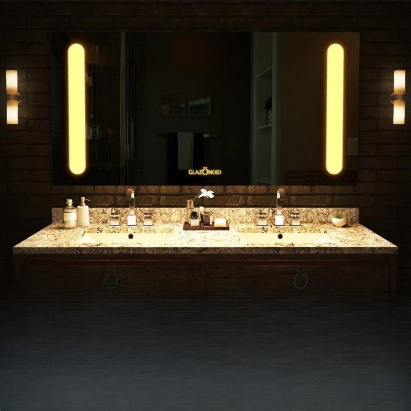 LED Dikdörtgen Banyo Aynası, Ön ve Arka Aydınlatmalı Makyaj Aynası, Ev Dekorasyonu, Kısılabilir Dokunmatik Düğme ve Buğu Önleyici (İsteğe Bağlı/İsteğe Bağlı) Fonksiyonlu Makyaj Aynası, Duvara Monte Akıllı Tıraş Aynası, Çoklu Işık Seçeneği