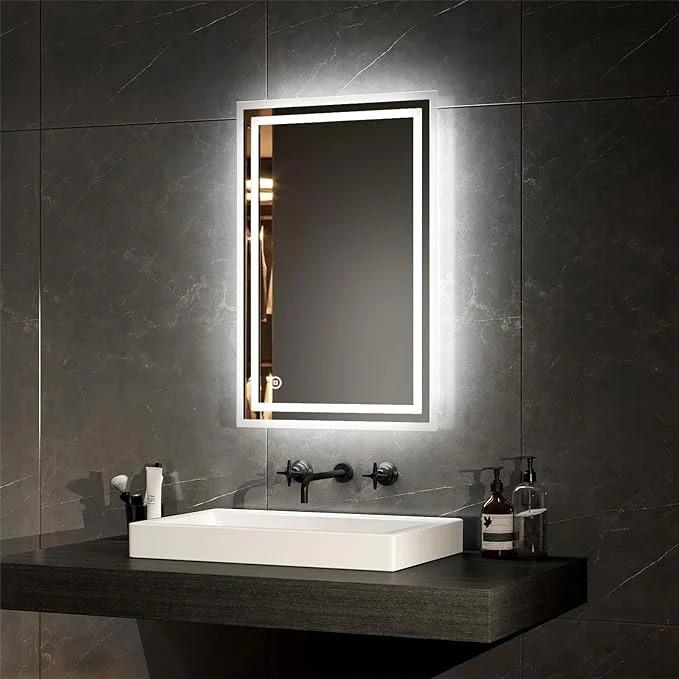 LED Dikdörtgen Banyo Aynası, Ön ve Arka Aydınlatmalı Makyaj Aynası, Ev Dekorasyonu, Kısılabilir Dokunmatik Düğme ve Buğu Önleyici (İsteğe Bağlı/İsteğe Bağlı) Fonksiyonlu Makyaj Aynası, Duvara Monte Akıllı Tıraş Aynası, Çoklu Işık Seçeneği