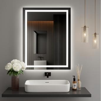 LED Dikdörtgen Banyo Aynası, Ön ve Arka Aydınlatmalı Makyaj Aynası, Kısılabilir Dokunmatik Düğme ve Buğu Önleyici (İsteğe Bağlı/Talep Üzerine) Fonksiyonlu, Duvara Monte Edilebilir Akıllı Tıraş Aynası, Çoklu Işık Seçeneği