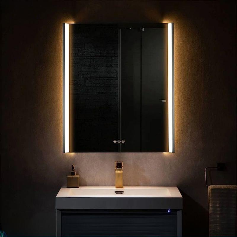 LED Dikdörtgen Banyo Aynası, Ön ve Arka Aydınlatmalı Makyaj Aynası, Ev Dekorasyonu, Kısılabilir Dokunmatik Düğme ve Buğu Önleyici (İsteğe Bağlı/İsteğe Bağlı) Fonksiyonlu Makyaj Aynası, Duvara Monte Akıllı Tıraş Aynası, Çoklu Işık Seçeneği