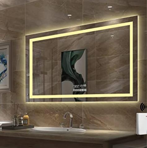 LED Dikdörtgen Banyo Aynası, Ön ve Arka Aydınlatmalı Makyaj Aynası, Ev Dekorasyonu, Kısılabilir Dokunmatik Düğme ve Buğu Önleyici (İsteğe Bağlı/İsteğe Bağlı) Fonksiyonlu Makyaj Aynası, Duvara Monte Akıllı Tıraş Aynası, Çoklu Işık Seçeneği