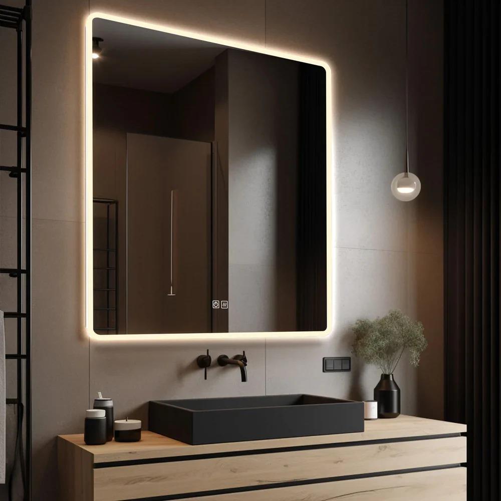 LED Dikdörtgen Banyo Aynası, Ön ve Arka Aydınlatmalı Makyaj Aynası, Ev Dekorasyonu, Kısılabilir Dokunmatik Düğme ve Buğu Önleyici (İsteğe Bağlı/İsteğe Bağlı) Fonksiyonlu Makyaj Aynası, Duvara Monte Akıllı Tıraş Aynası, Çoklu Işık Seçeneği