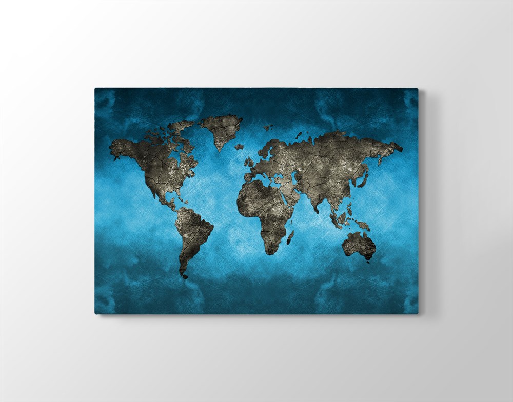 Mavi Dünya Haritası Tek Parça Kanvas Tablo
