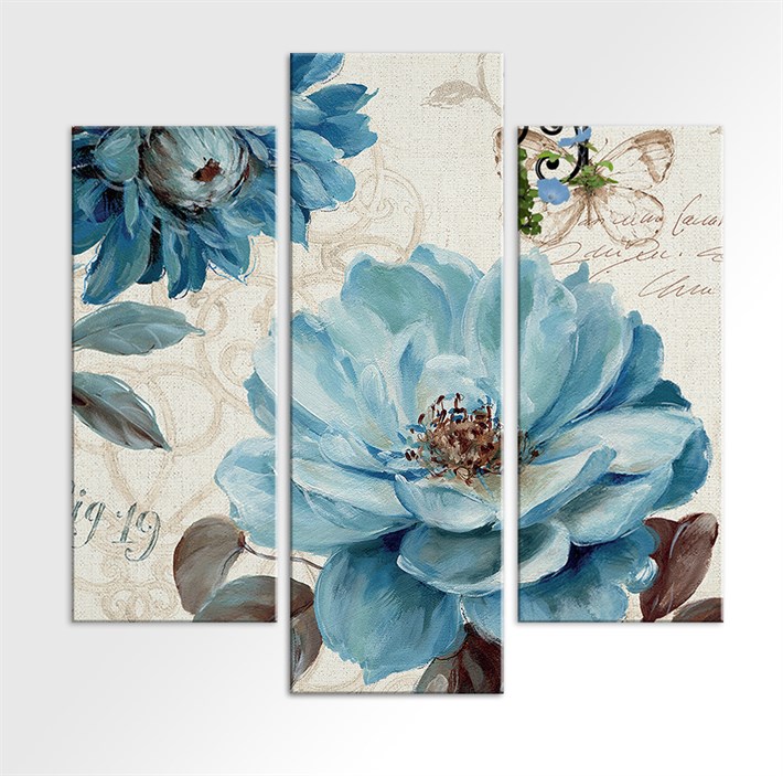 Mavi Kahve Çiçekli Kanvas Tablo