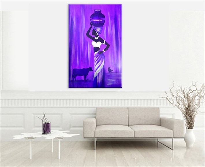 Mor Afrikalı Kadın Kanvas Tablo