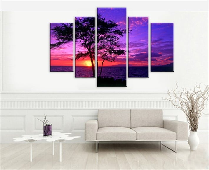 Mor Güneş Batımı Kanvas Tablo