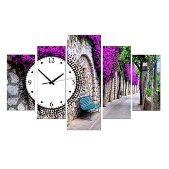 Mor Salkımlı Sokak Saatli Kanvas Tablo