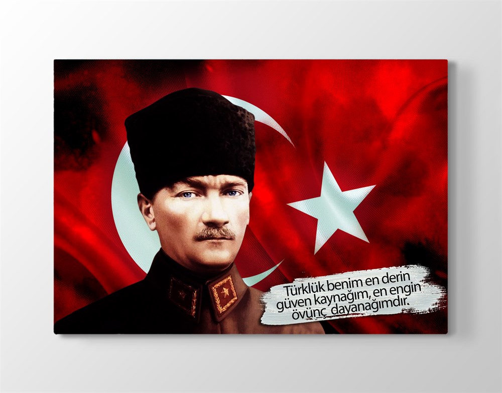 Mustafa Kemal Paşa ve Türk Bayraklı Kanvas Tablo