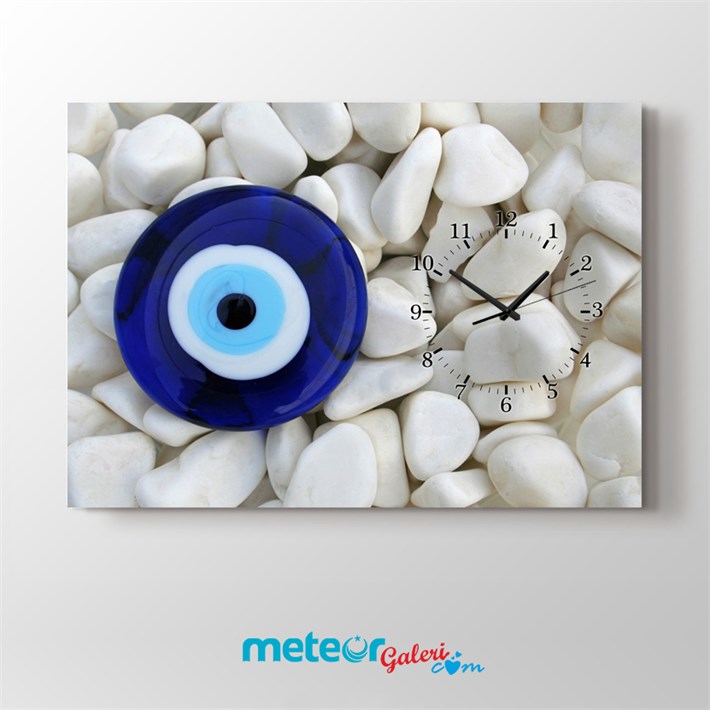 Nazar Boncuklu Saatli Kanvas Tablo
