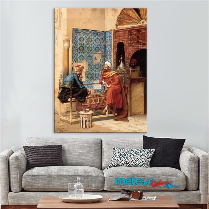 Osman Hamdi Bey Eseri Satranç Oynayan İki Adam Kanvas Tablosu