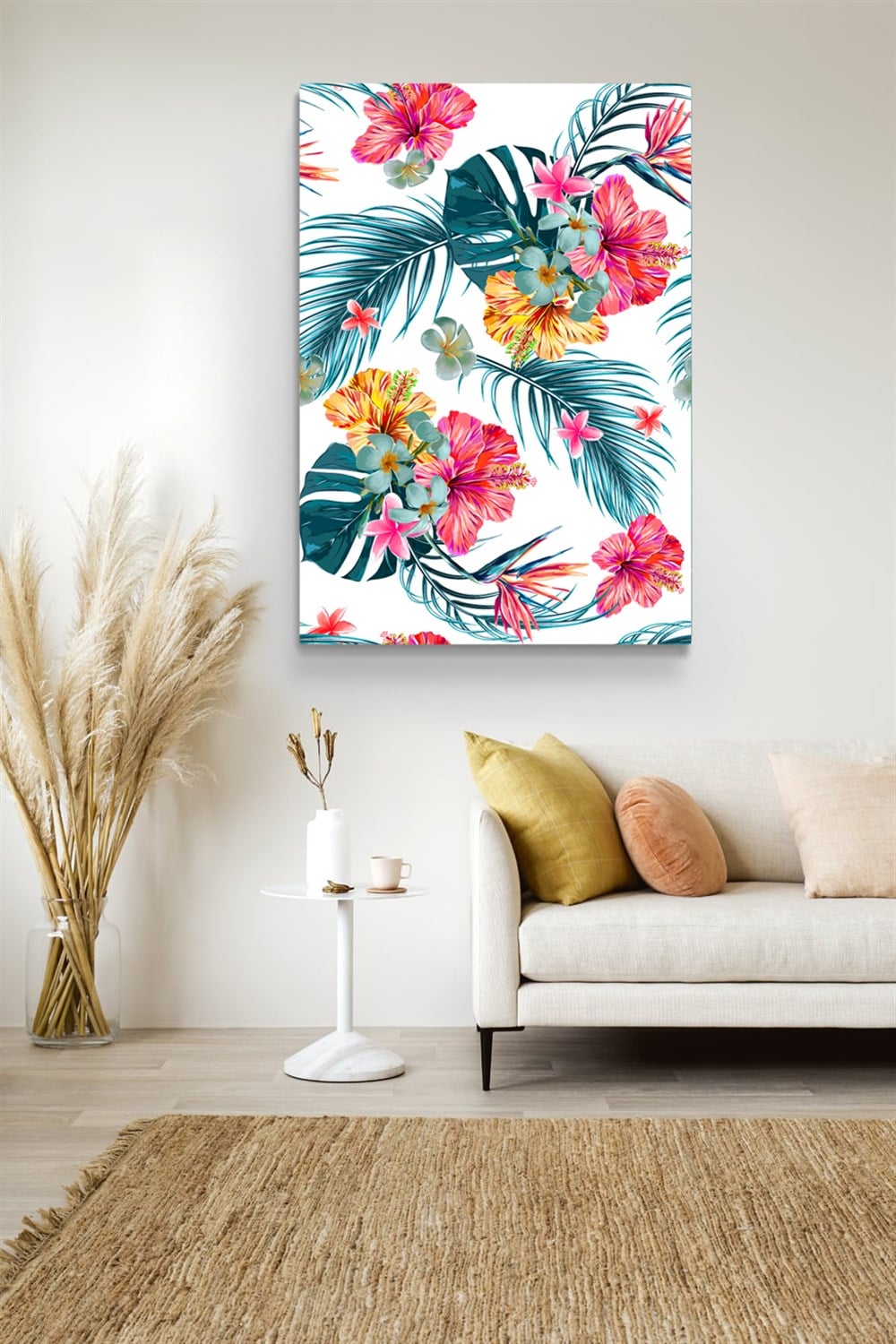 Palmiye Yapraklı Çiçekli Kanvas Tablo