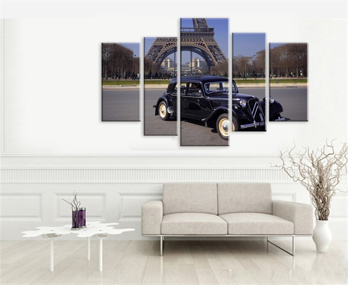 Paris Sokaklarında Vintage Otomotiv Kanvas Tablo