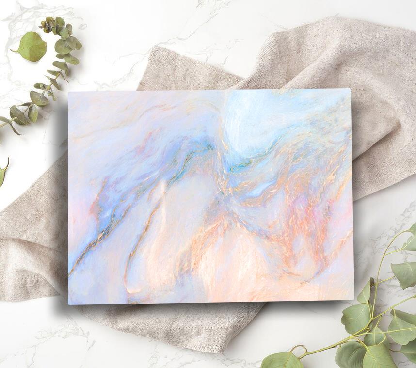 Pastel Mavi Bej Desenli Temperli Cam Kesme Tahtası 20x30 cm | Hijyenik ve Şık Mutfak Aksesuarı