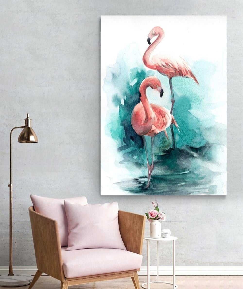 Pembe Filamingo Resimli Kanvas Tablo