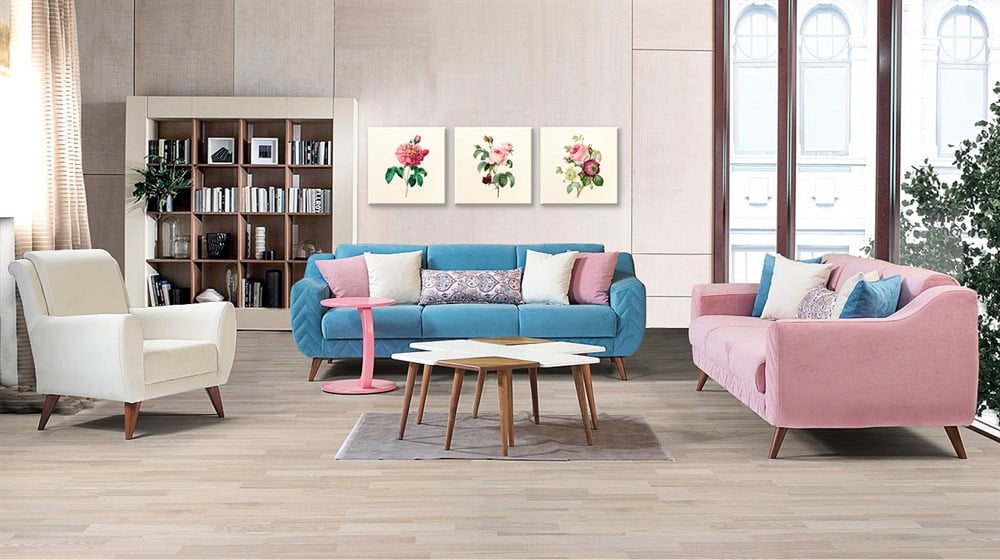Pembe Kırmızı Ve Sarı Çiçekli Dekoratif Tek Parça Kanvas Tablosu