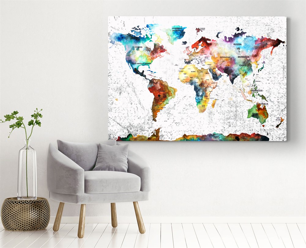 Renkli Dünya Haritası Kanvas Tablo