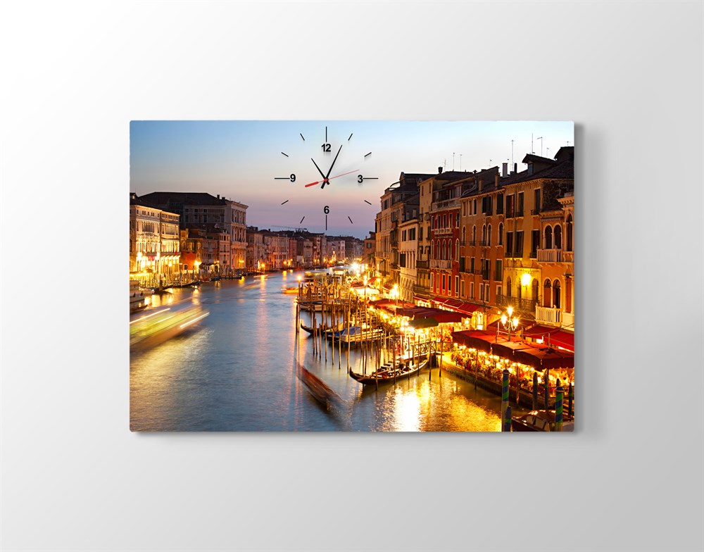 Saatli Venedik Gün Batımı Manzaralı Kanvas Tablo