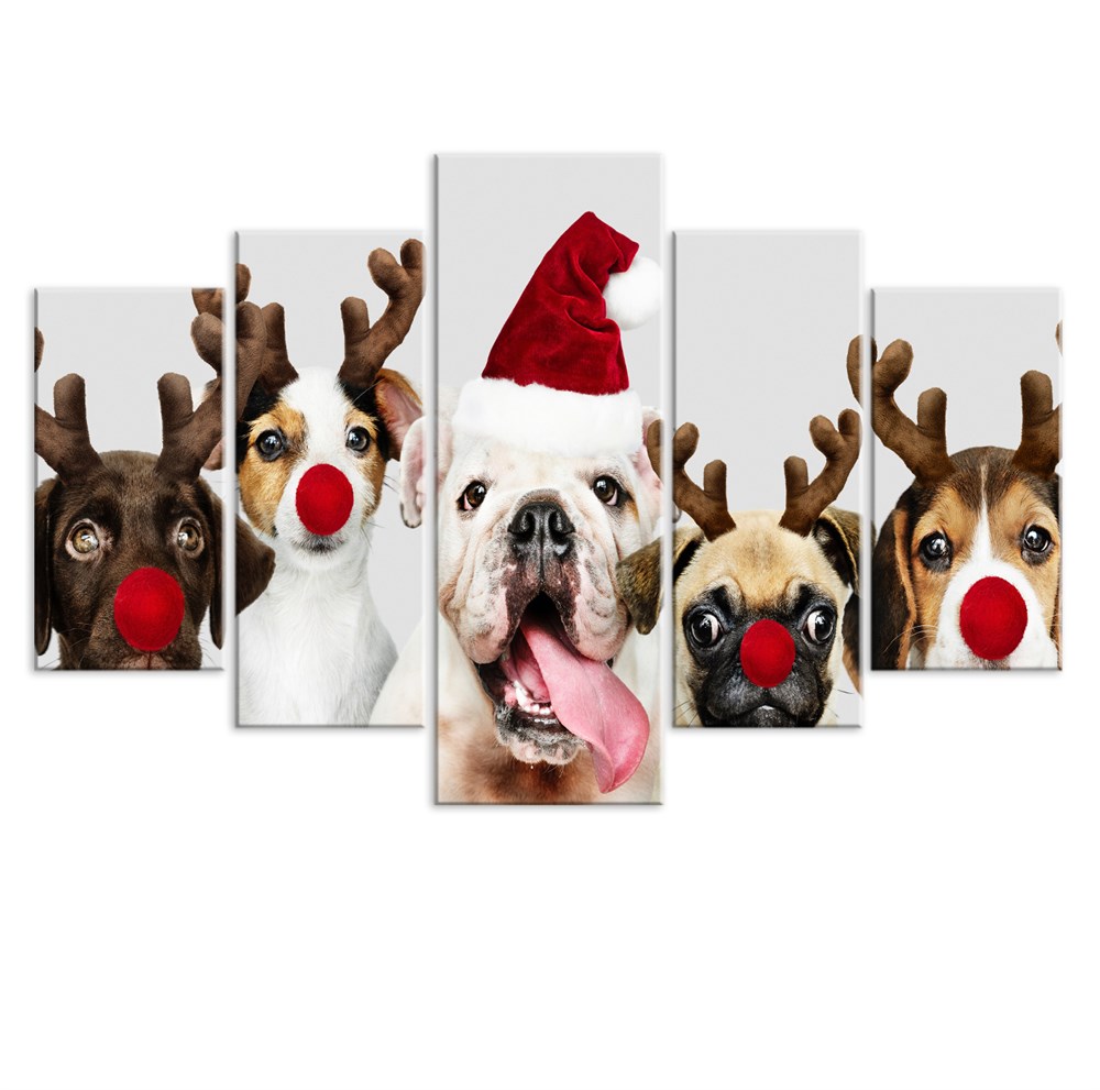 Sevimli Köpekler 5 Parça Kanvas Tablo