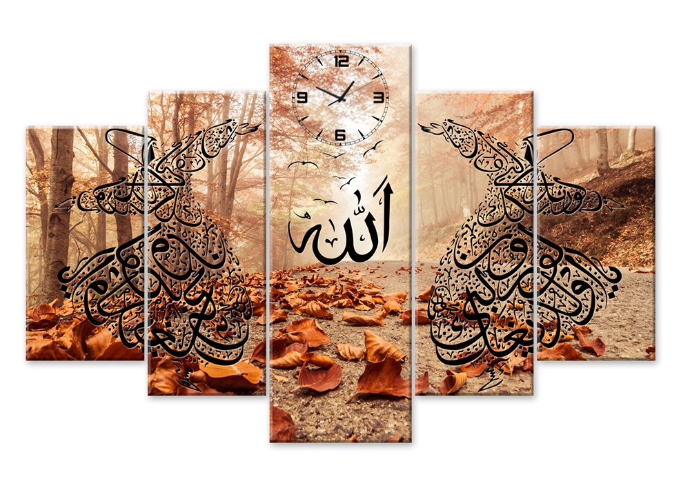 Sonbahar Manzaralı Saatli Dini Kanvas Tablo