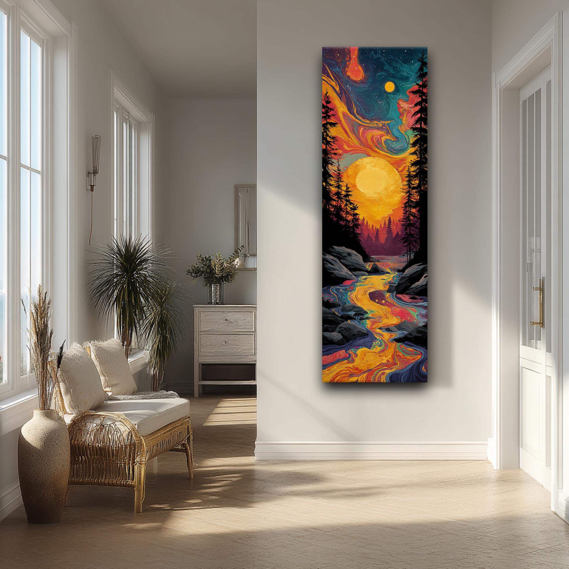 Soyut Güneş ve Nehir Manzarası Kanvas Tablo, Renkli Duvar Dekoru, Modern Sanat Eseri