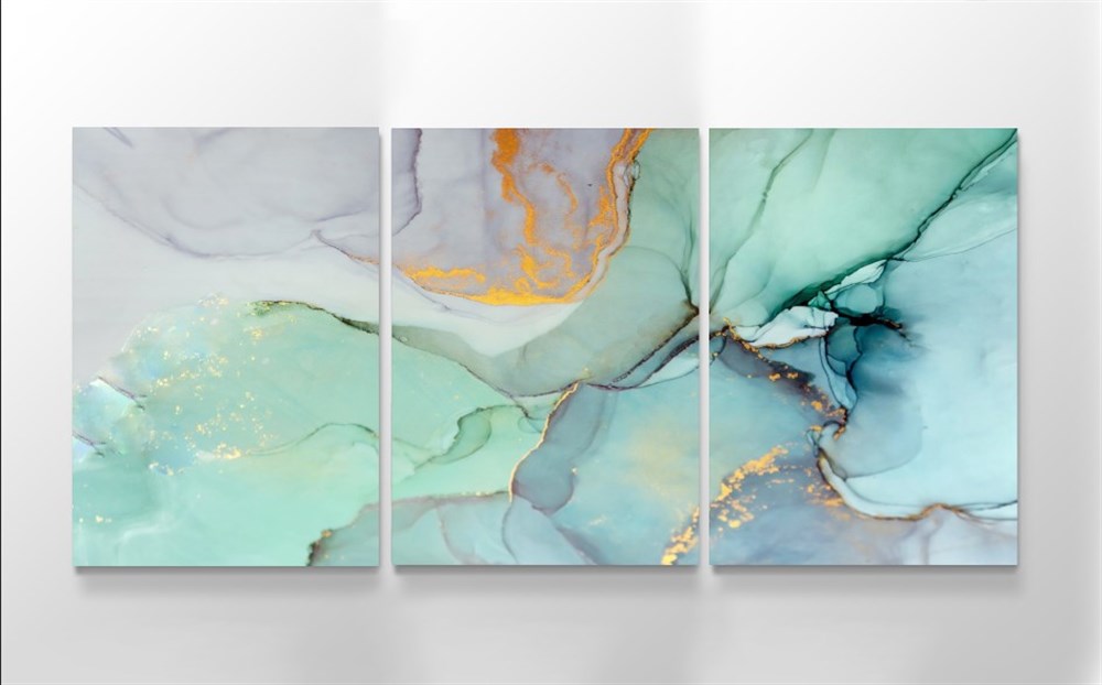 Su Yeşili Dekoratif 3 Parça Kanvas Tablo canvas