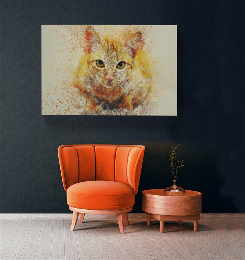 Suluboya Kedi Resimli Kanvas Tablo 