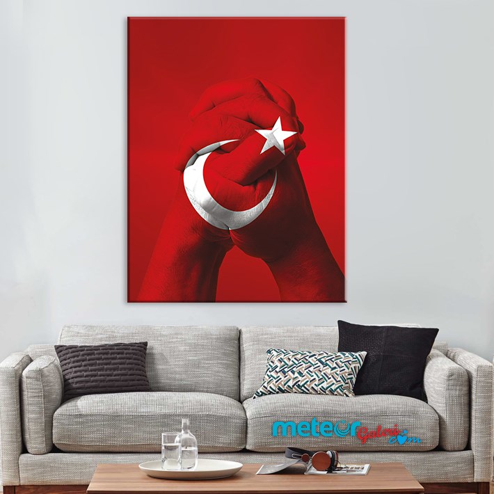Türk Bayrağı Elele Ay Yıldız Kanvas Tablo