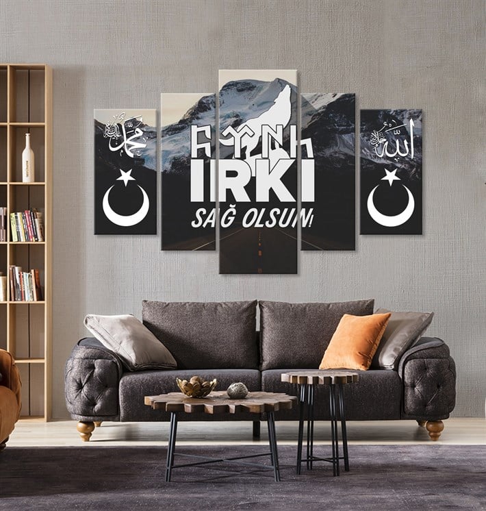 Türk Irkı Sağolsun Yazılı Ay yıldızlı Kanvas Tablo