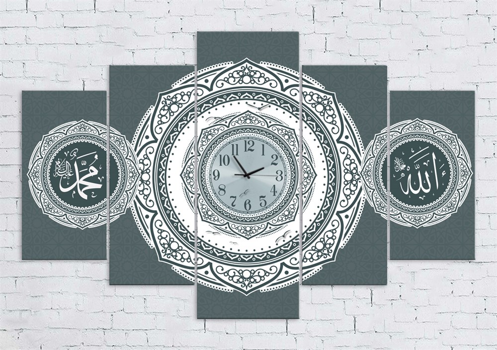 Yeşil Renkli Elif Vav Allah Muhammed Yazılı Kanvas Tablo