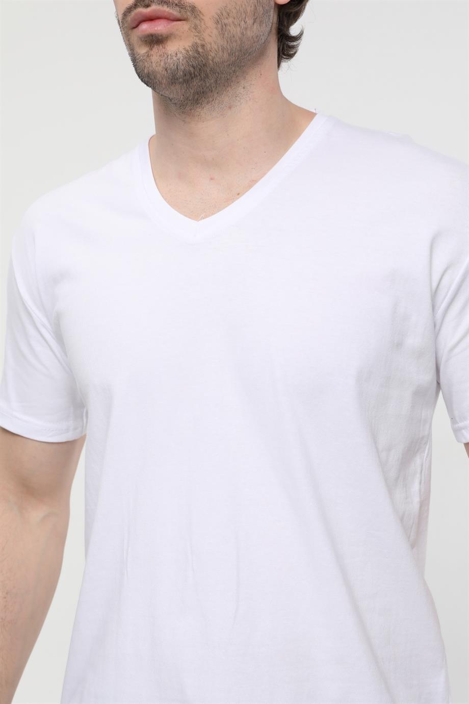 Toptan Penye V Yaka Baskısız Beyaz Tişört I Baskısız T-shirt I Kral23