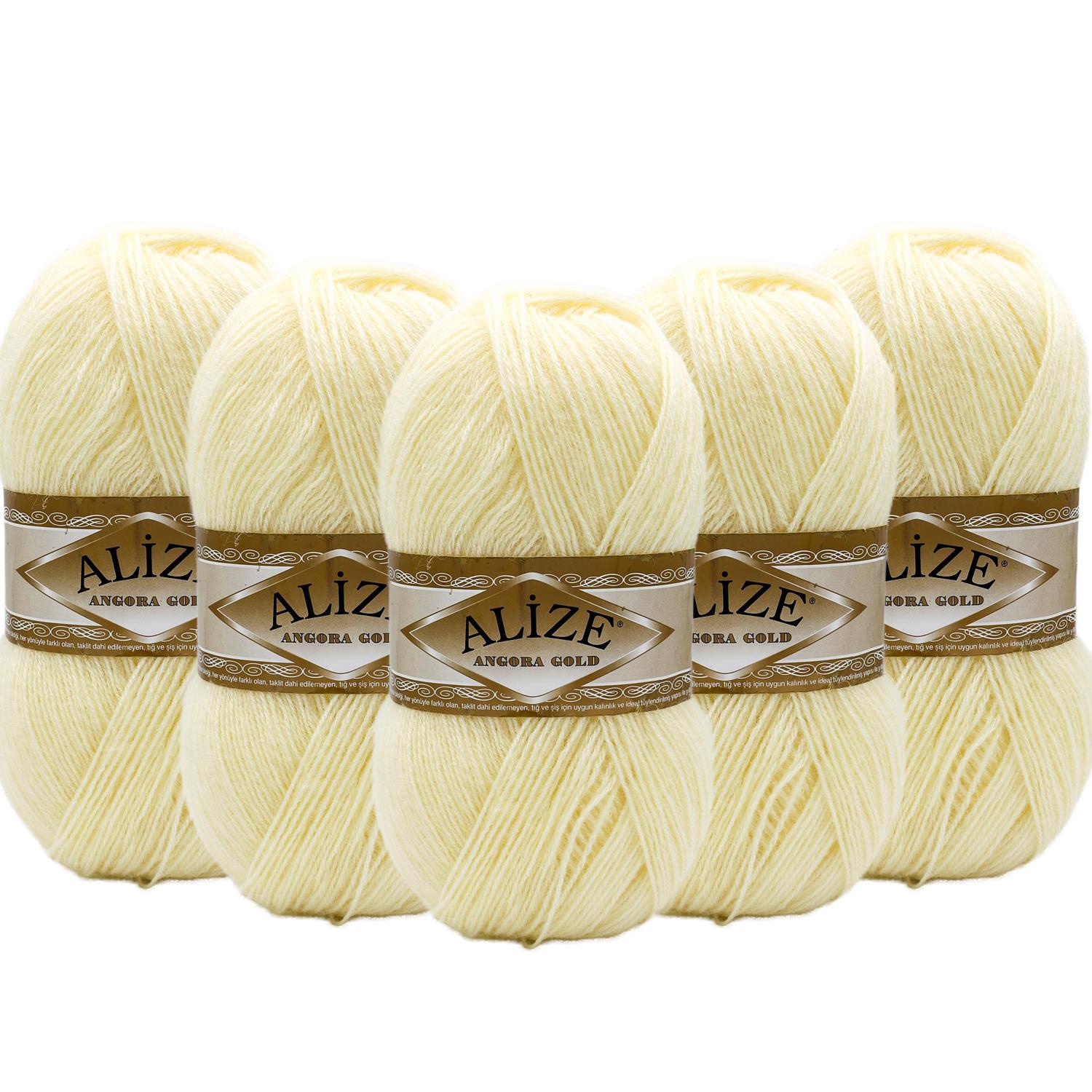 Alize Angora Gold El Örgü İpliği - 01 Krem   5 Adet