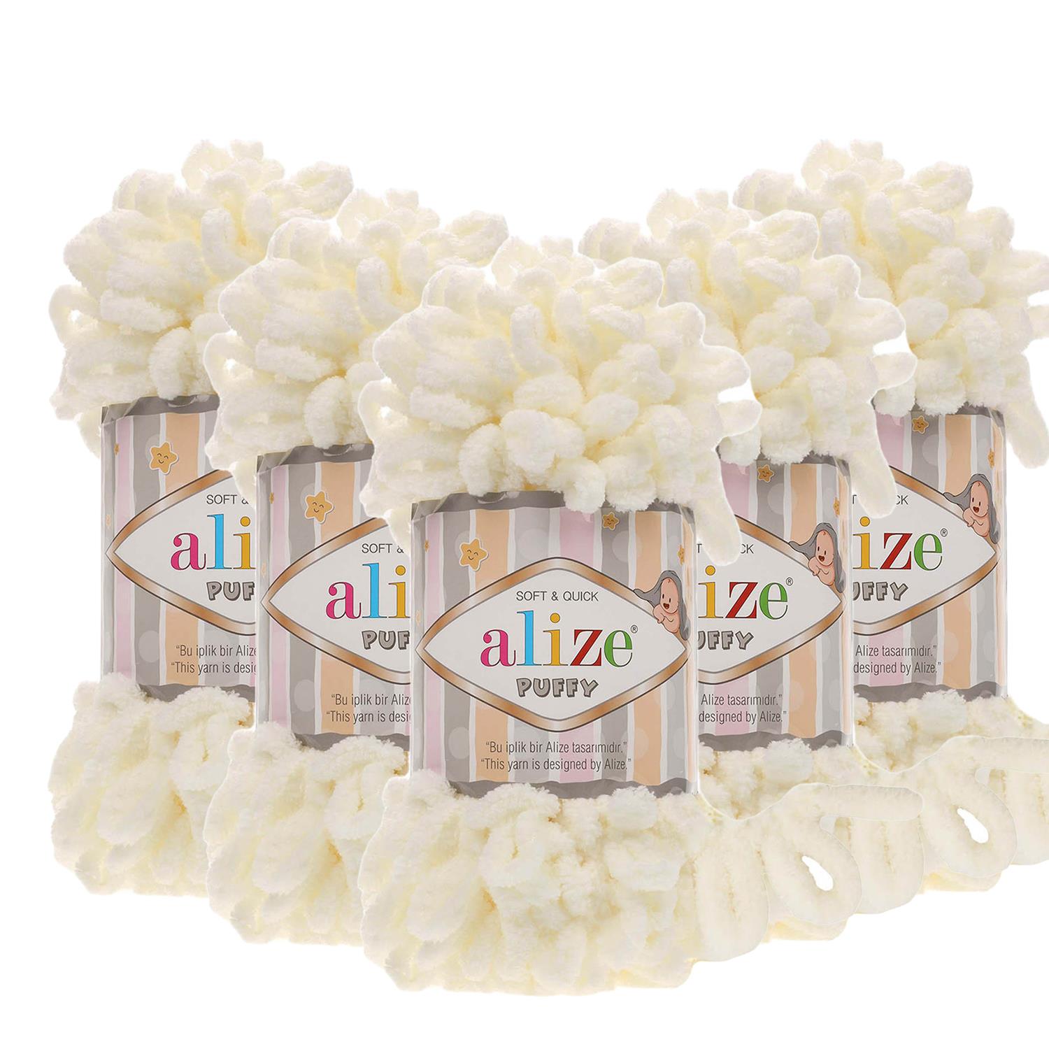 Alize Puffy El Örgü İpliği - 62 Krem   5 Adet