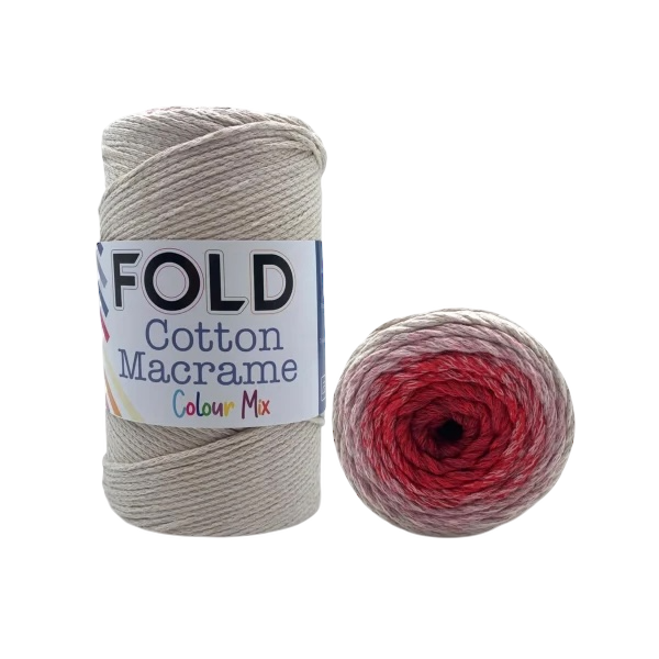 Fold Yarn Cotton Macrome Color Mix 02 Bej & Kırmızı  - 1 ADET