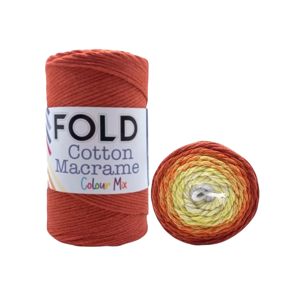 Fold Yarn Cotton Macrome Color Mix 14 Turuncu & Beyaz  - 1 ADET