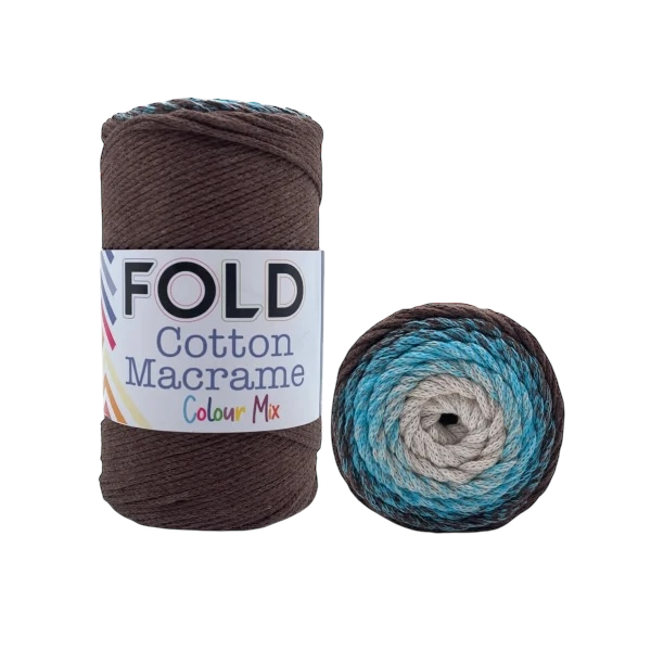 Fold Yarn Cotton Macrome Color Mix 28 Kahve & Turkuaz  - 1 ADET