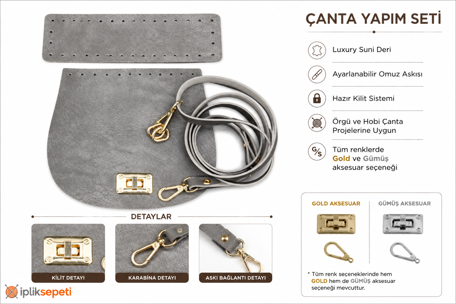 Minibag Çanta Seti Luxury Suni Deri Gri  - 1 ADET