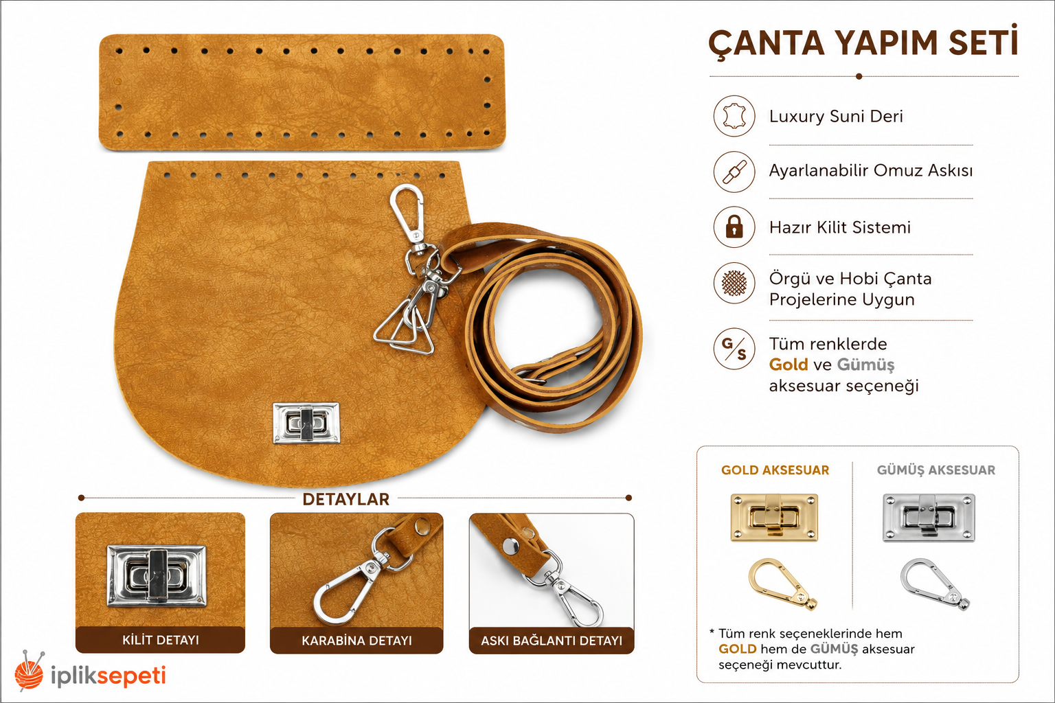 Minibag Çanta Seti Luxury Suni Deri Hardal  - 1 ADET