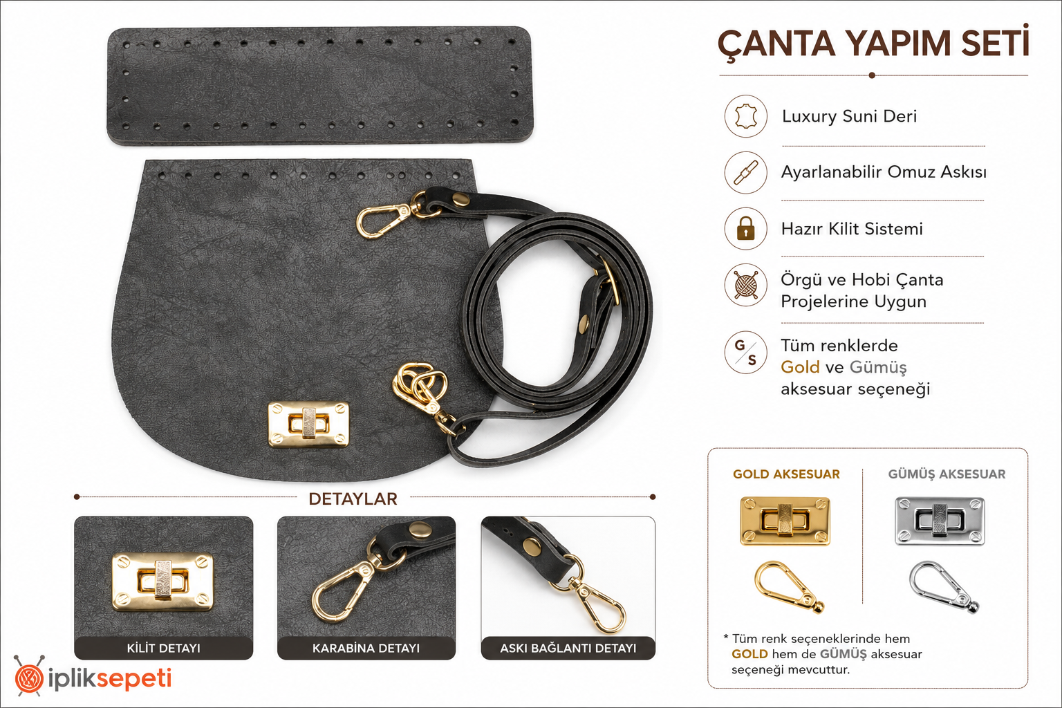 Minibag Çanta Seti Luxury Suni Deri Siyah  - 1 ADET
