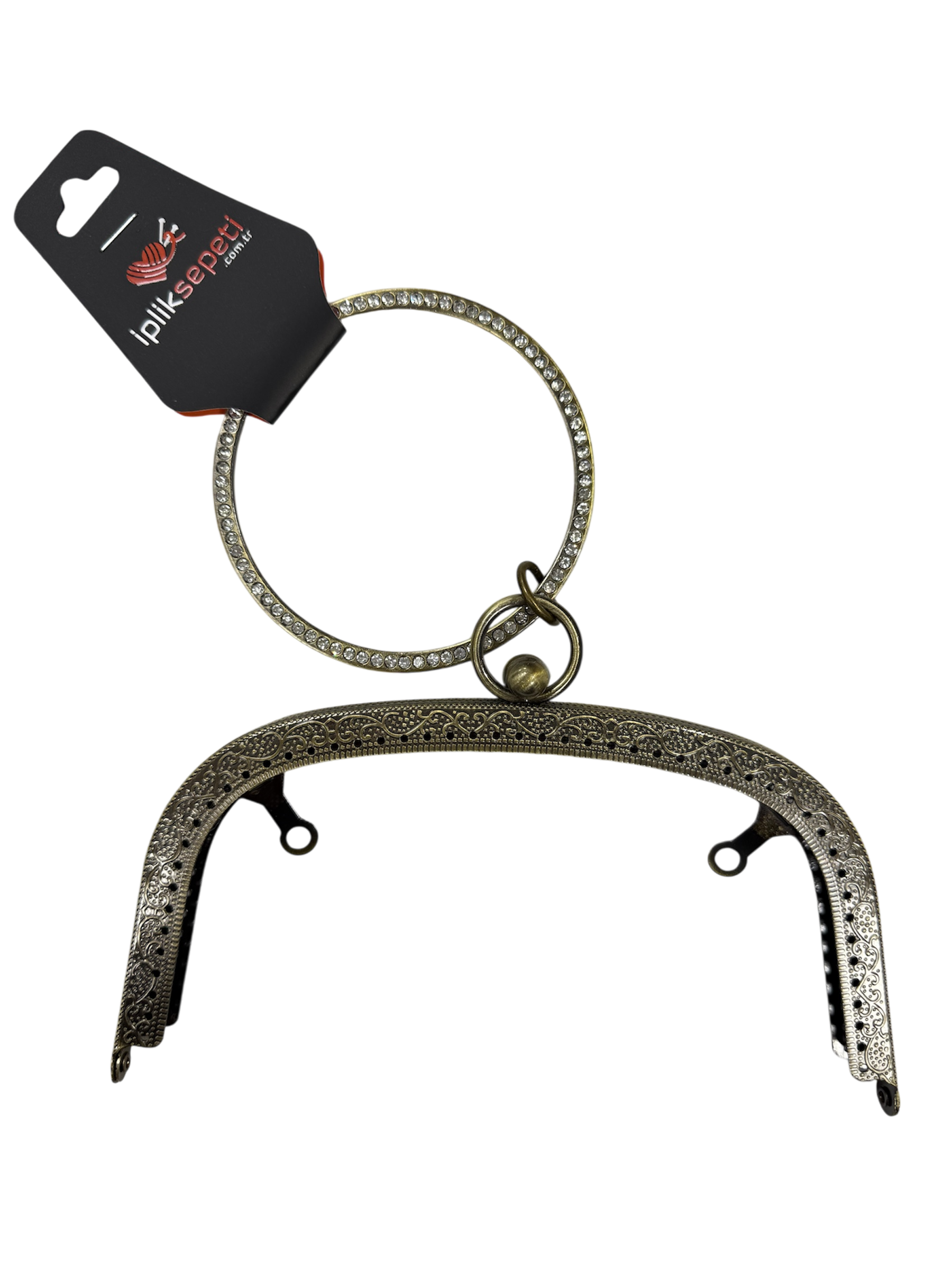 Taşlı Kulplu Çanta Bursu Metal 18.5cm Antik  - 1 ADET