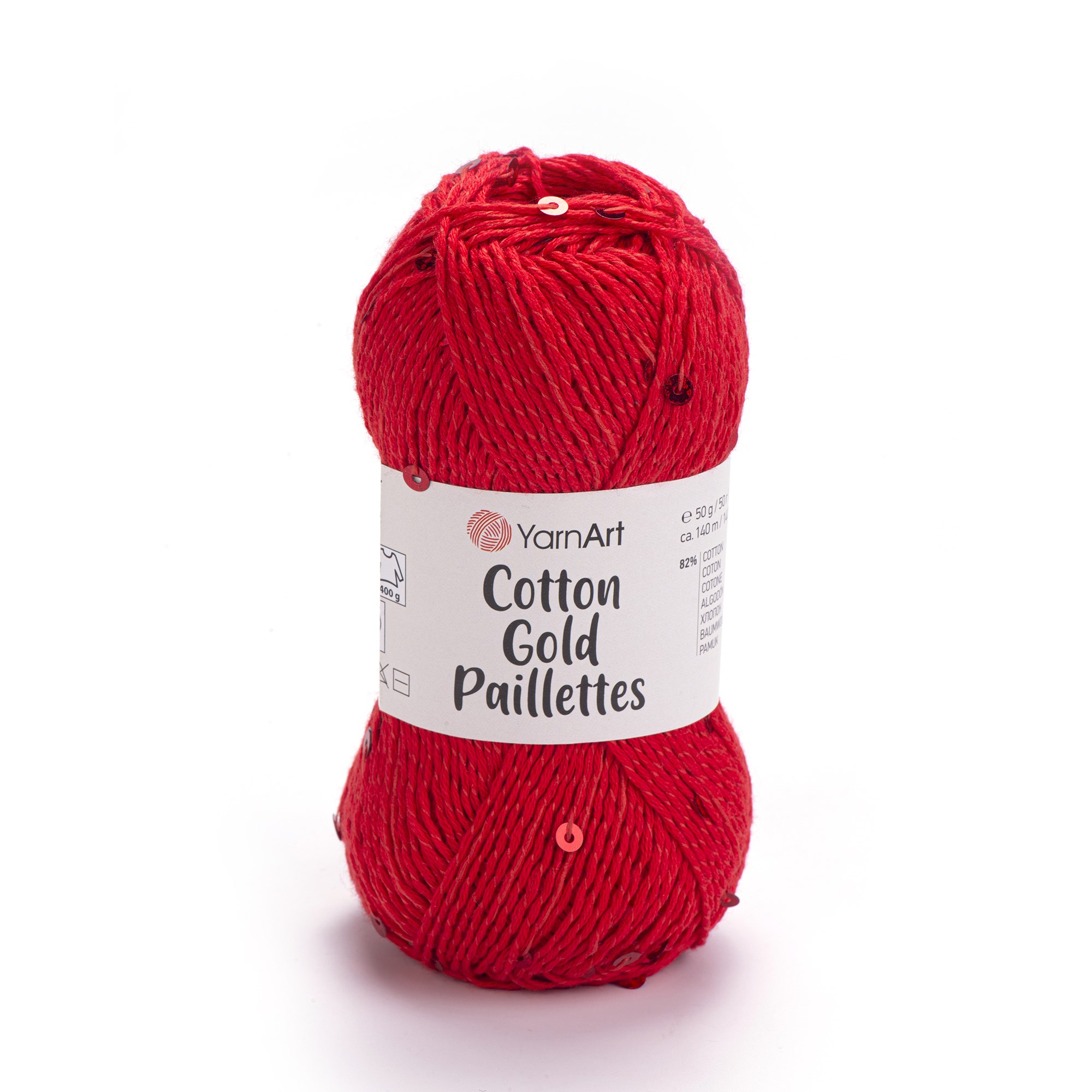 YarnArt Cotton Gold Paillettes El Örgü İpliği 50gr 7115 Kırmızı - 1 ADET