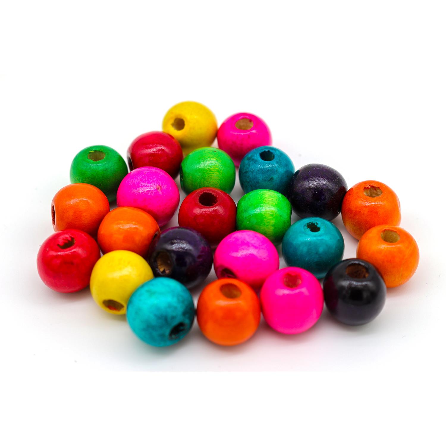 Ahşap Boncuk 14mm Cilalı Yuvarlak 20gr Çok Renkli