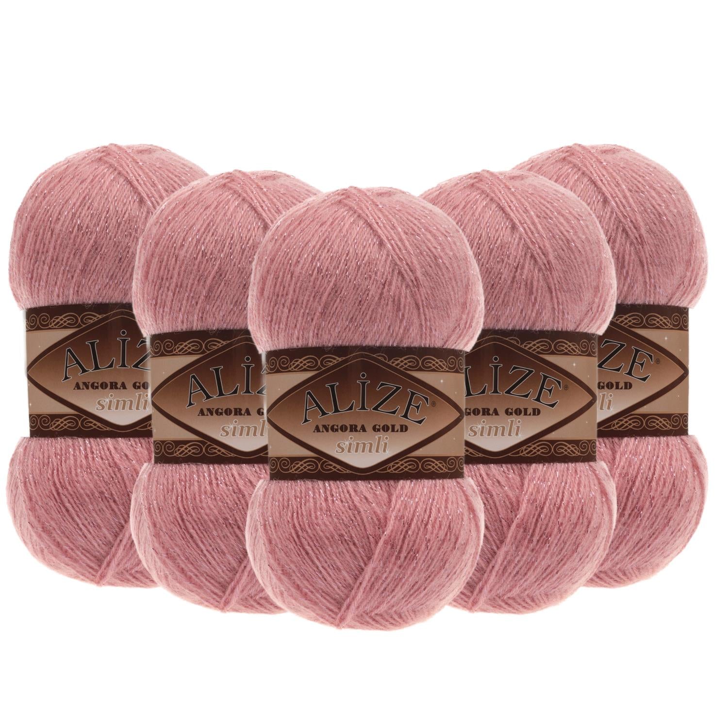 Alize Angora Gold Simli El Örgü İpliği - 144 Pembe   5 Adet