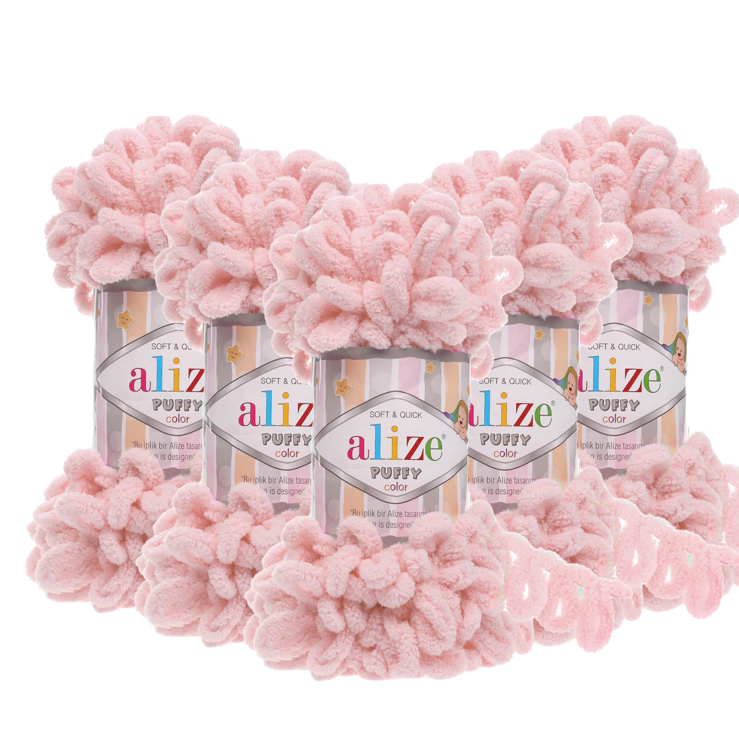 Alize Puffy El Örgü İpliği - 161 Pudra Pembe   5 Adet