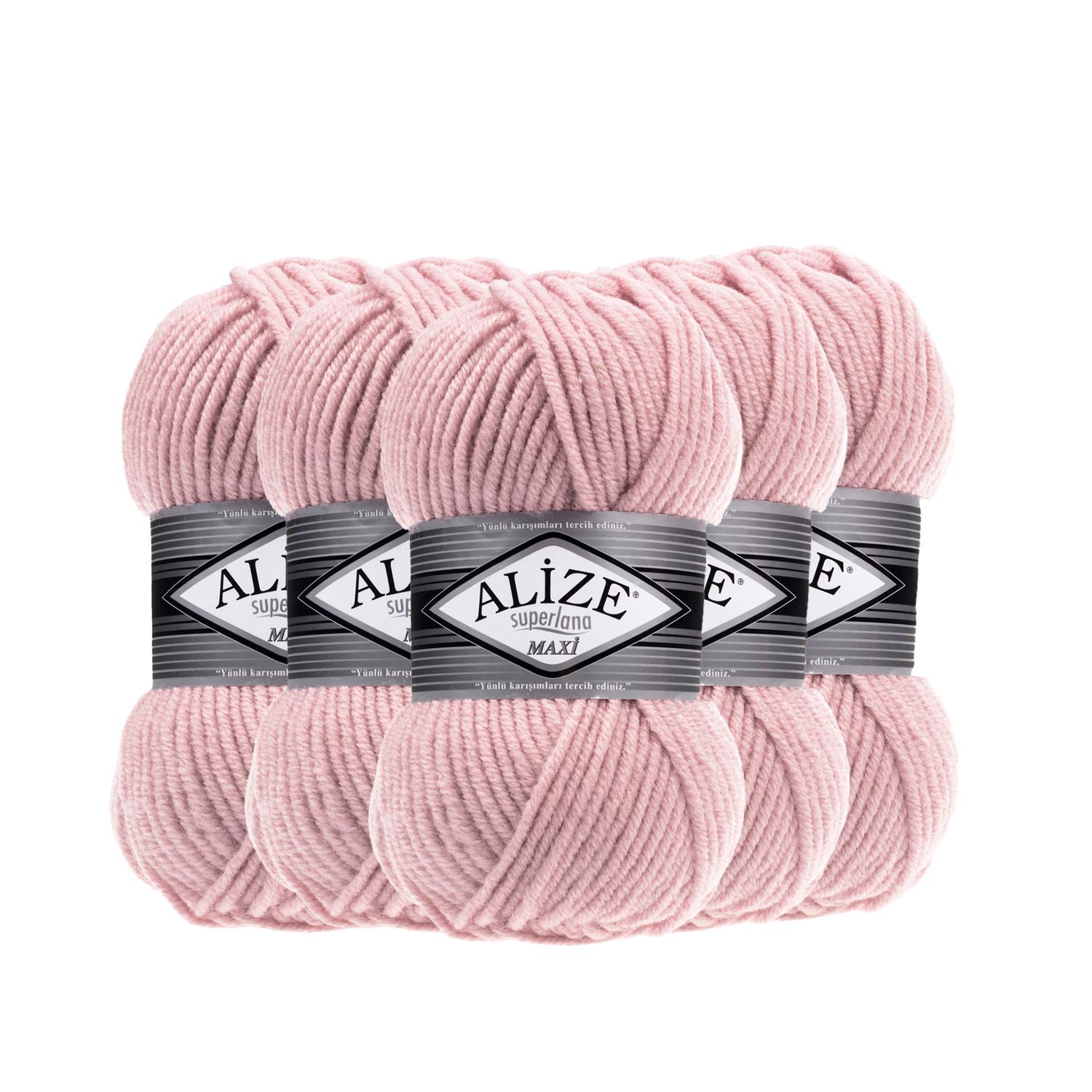 Alize Superlana Maxi El Örgü İpliği - 161 Pudra Pembe   5 Adet