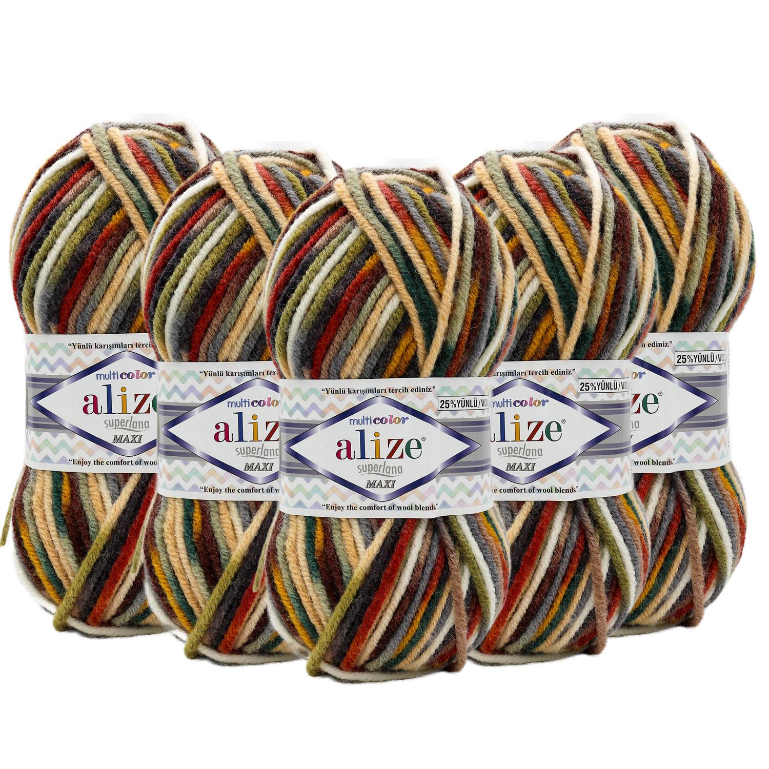 Alize Superlana Maxi Multi Color El Örgü İpliği - 52143 Çok Renkli   5 Adet